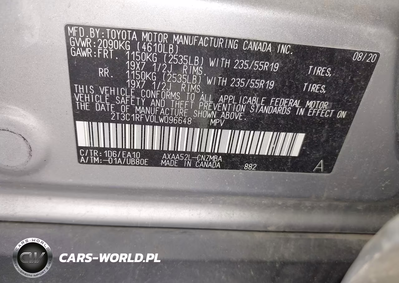 2020 Toyota Rav4 Xle Premium VIN:2T3C1RFV0LW096648 - 9