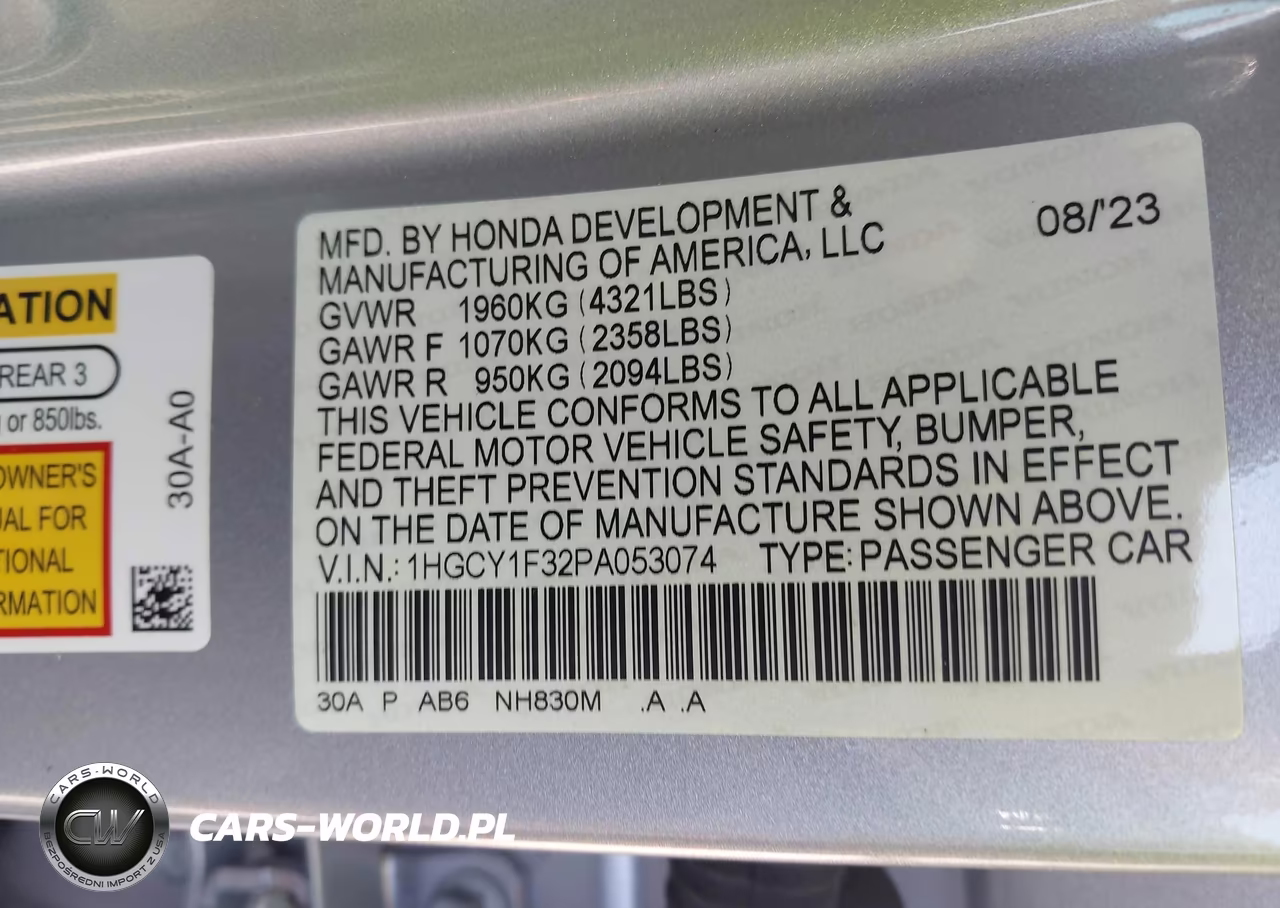 2023 Honda Accord Ex VIN:1HGCY1F32PA053074 - 9