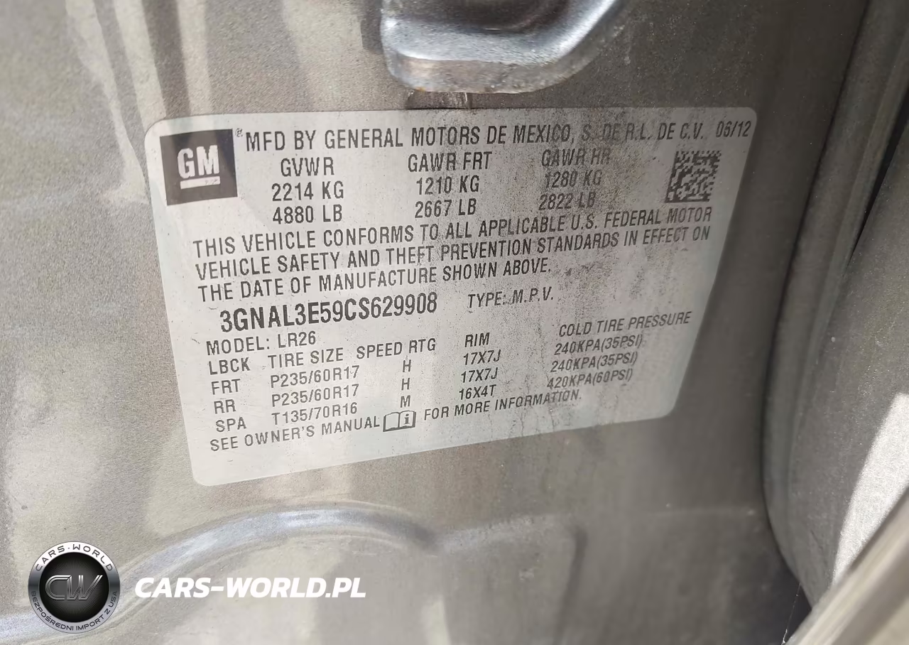 2012 Chevrolet Captiva Sport Lt VIN:3GNAL3E59CS629908 - 9