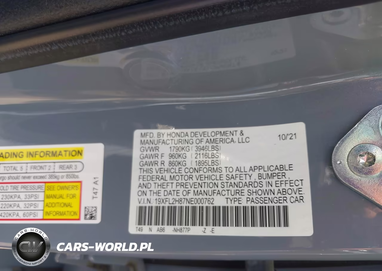 2022 Honda Civic Sport VIN:19XFL2H87NE000762 - 9