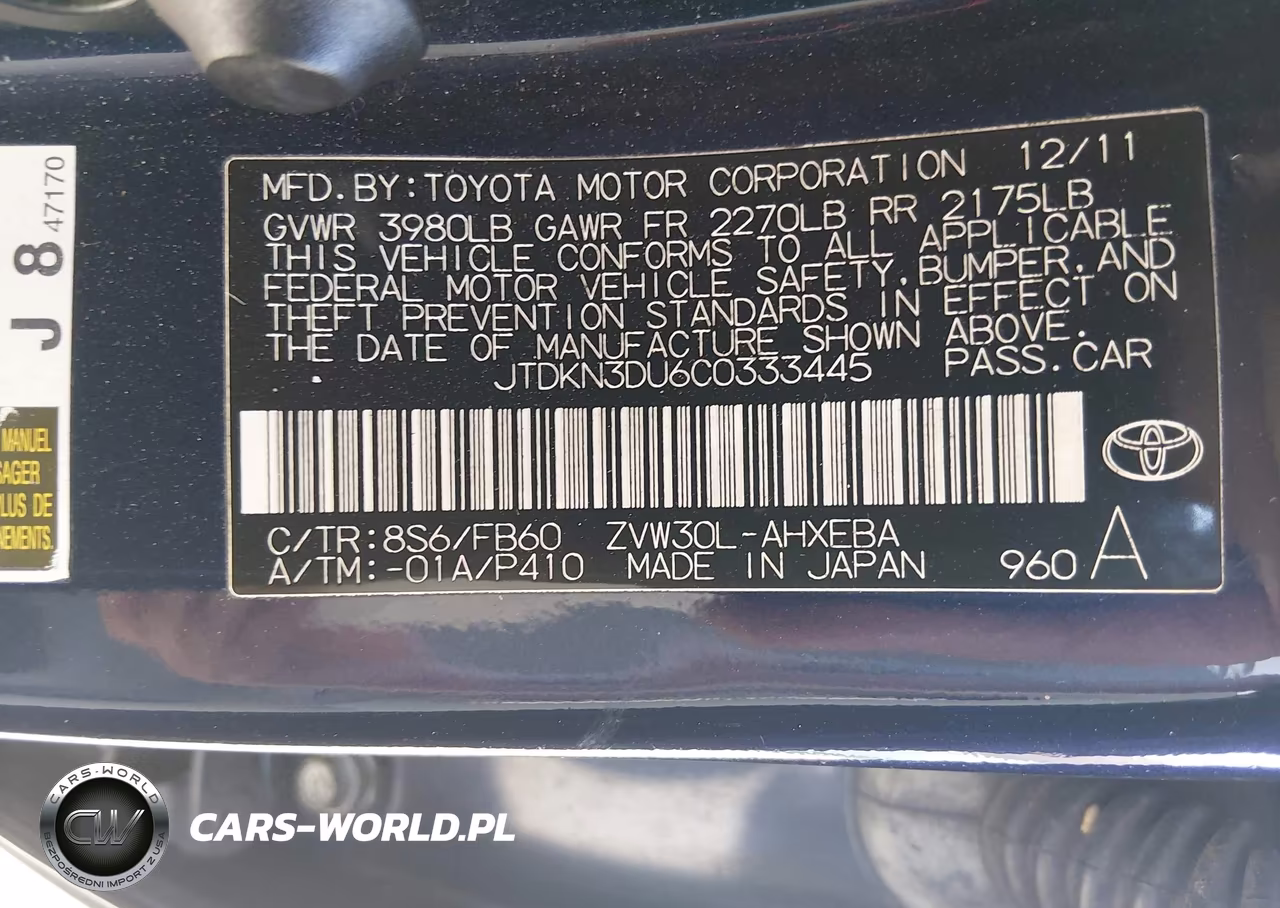 2012 Toyota Prius Two VIN:JTDKN3DU6C0333445 - 9