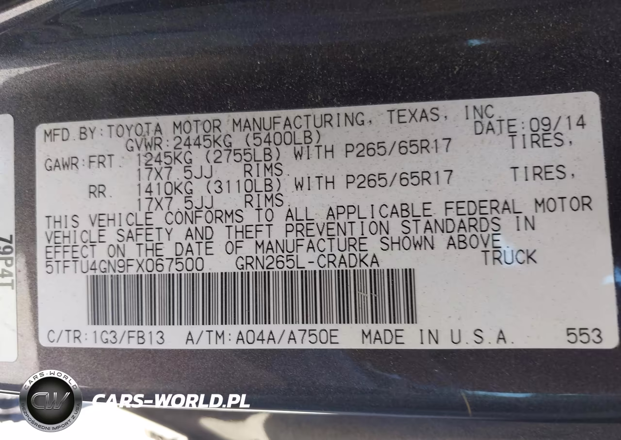 2015 Toyota Tacoma Prerunner V6 VIN:5TFTU4GN9FX067500 - 9