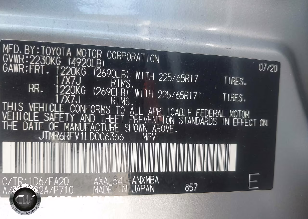 2020 Toyota Rav4 Hybrid Xle VIN:JTMR6RFV1LD006366 - 9