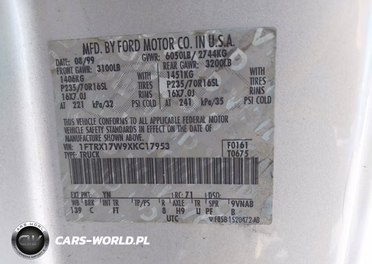 1999 Ford F-150 Lariat-Work Series-Xl-Xlt VIN:1FTRX17W9XKC17953 - 9