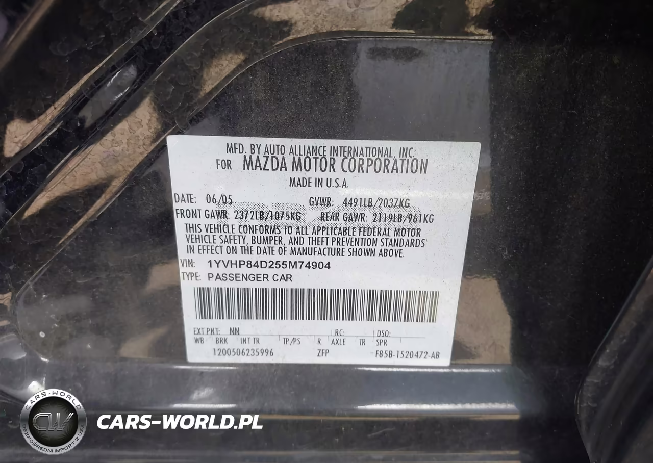 2005 Mazda Mazda6 S Sport VIN:1YVHP84D255M74904 - 9