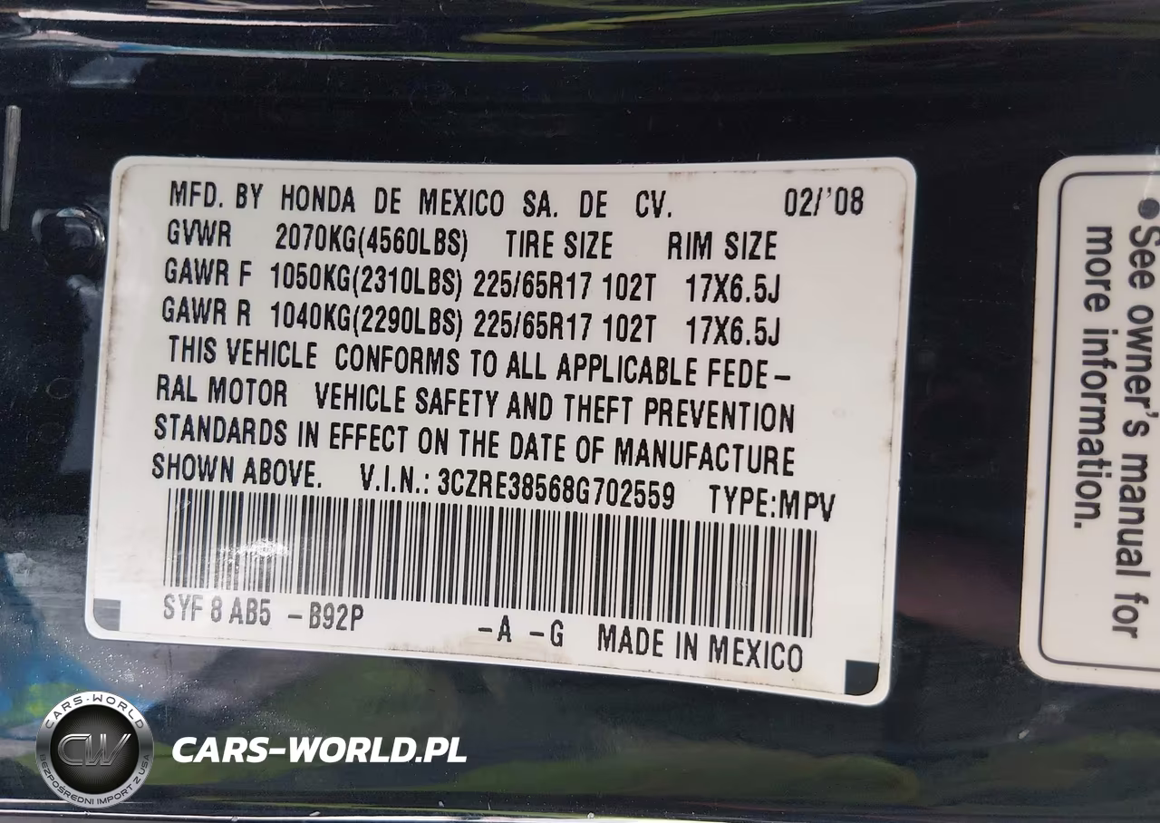 2008 Honda Cr-V Ex VIN:3CZRE38568G702559 - 9