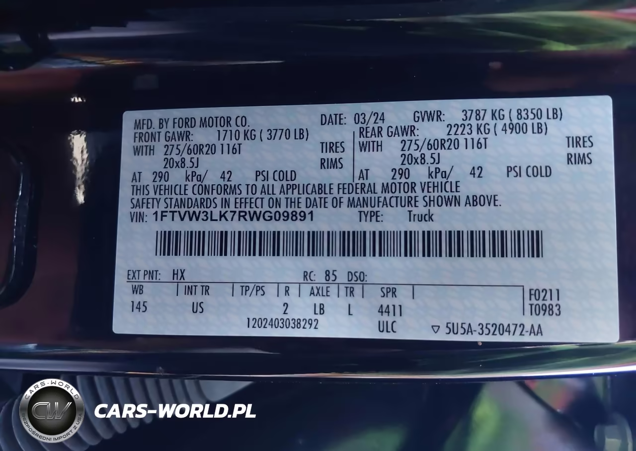 2024 Ford F-150 Lightning Xlt VIN:1FTVW3LK7RWG09891 - 9