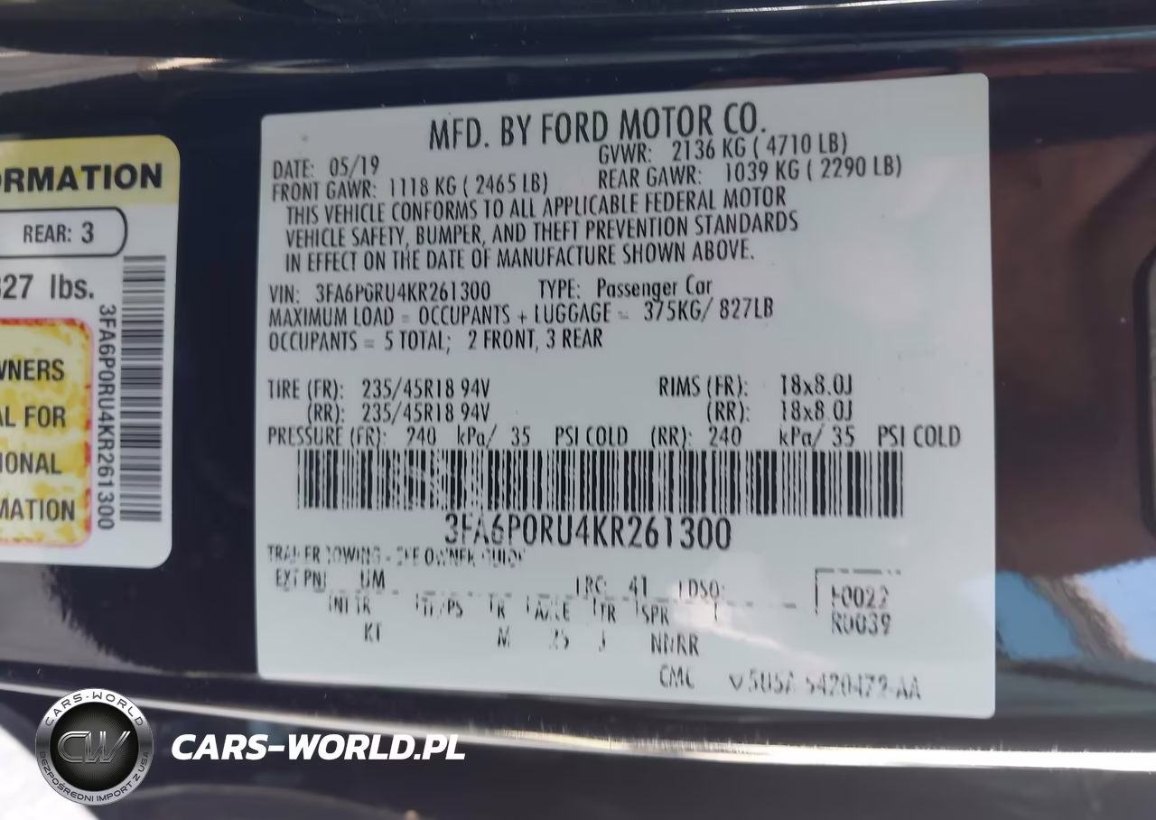 2019 Ford Fusion Hybrid Titanium VIN:3FA6P0RU4KR261300 - 9