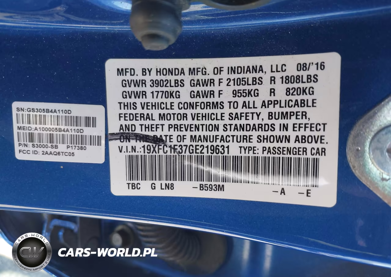 2016 Honda Civic Ex-T VIN:19XFC1F37GE219631 - 9