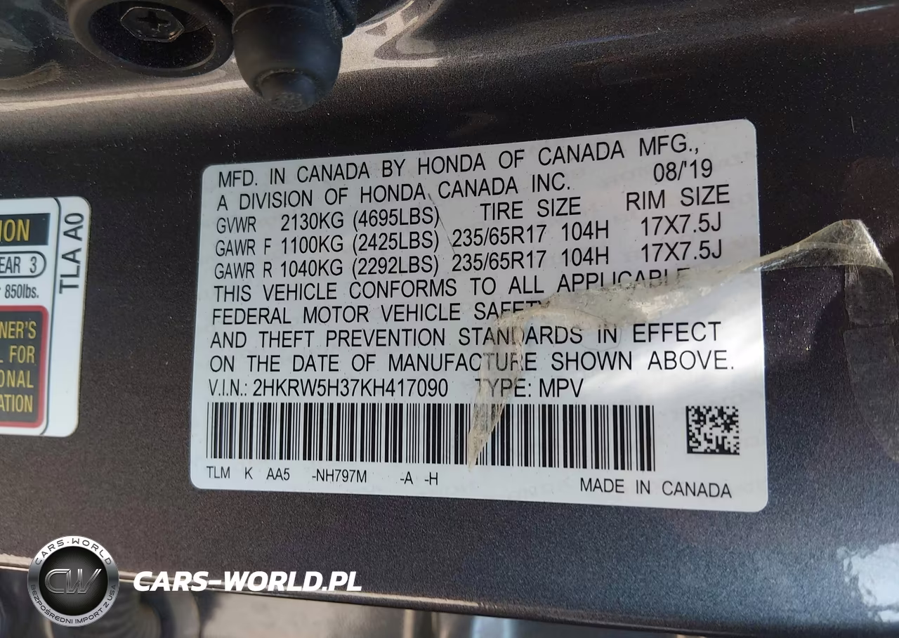 2019 Honda Cr-V Lx VIN:2HKRW5H37KH417090 - 9