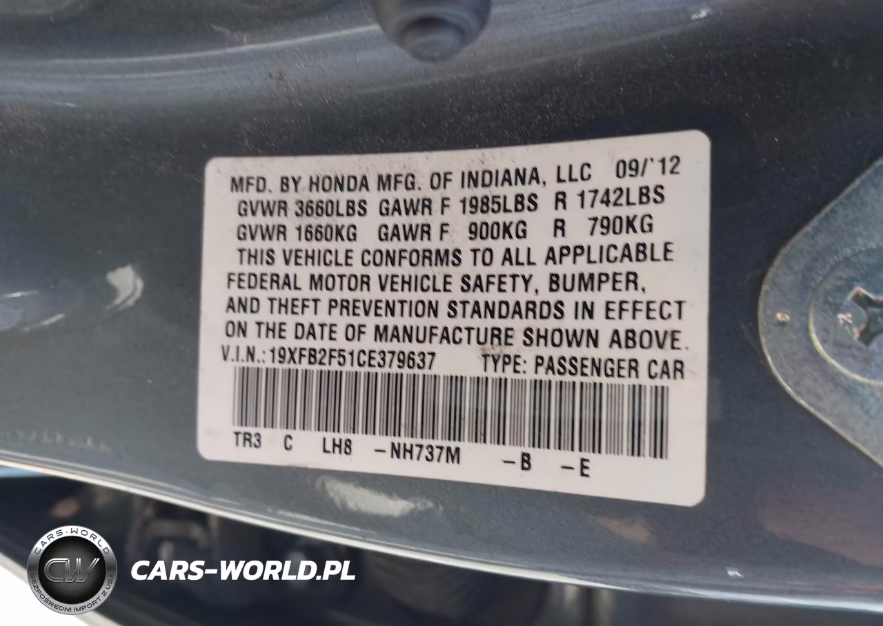 2012 Honda Civic Lx VIN:19XFB2F51CE379637 - 9