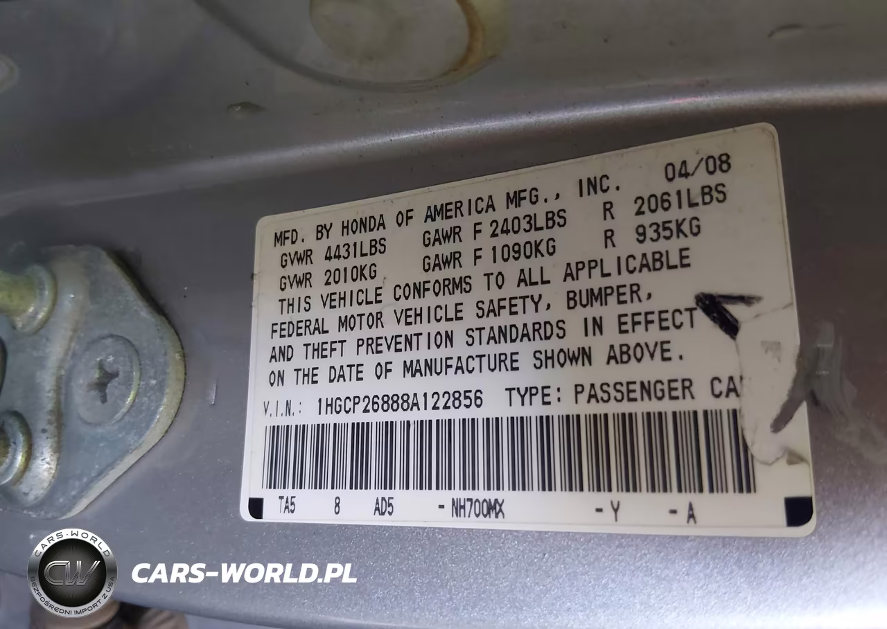 2008 Honda Accord 2.4 Ex-L VIN:1HGCP26888A122856 - 9