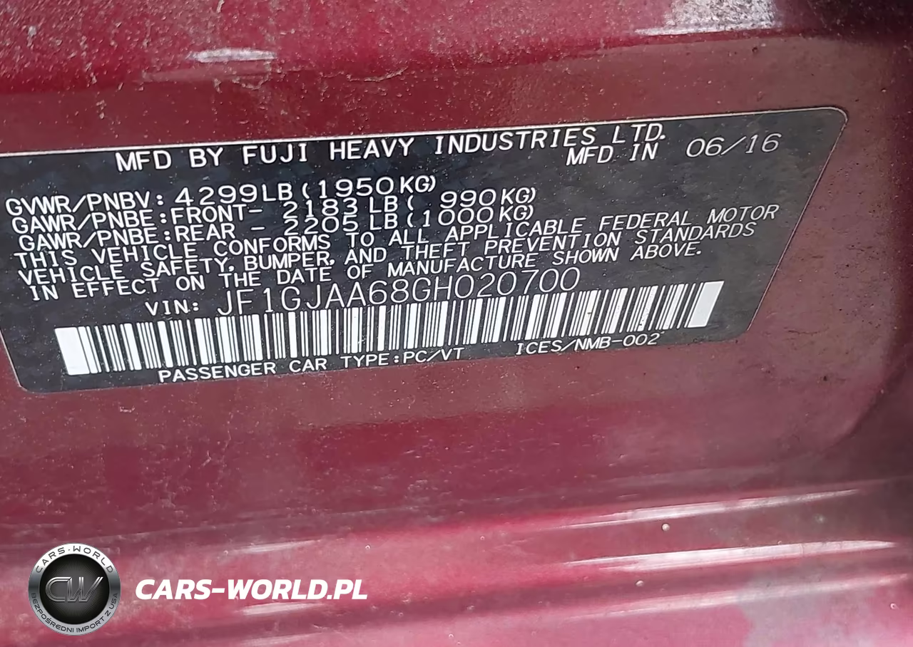 2016 Subaru Impreza 2.0I VIN:JF1GJAA68GH020700 - 9