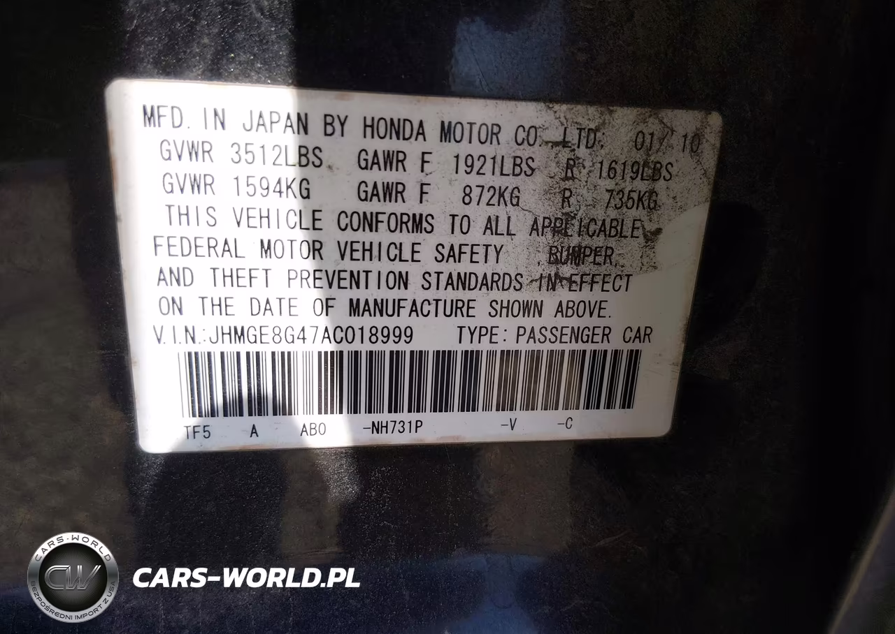 2010 Honda Fit Sport VIN:JHMGE8G47AC018999 - 9