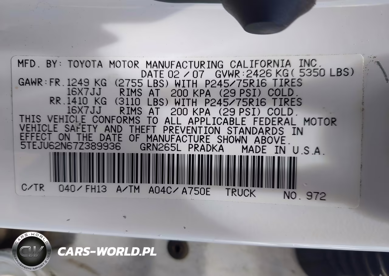 2007 Toyota Tacoma Prerunner V6 VIN:5TEJU62N67Z389936 - 9