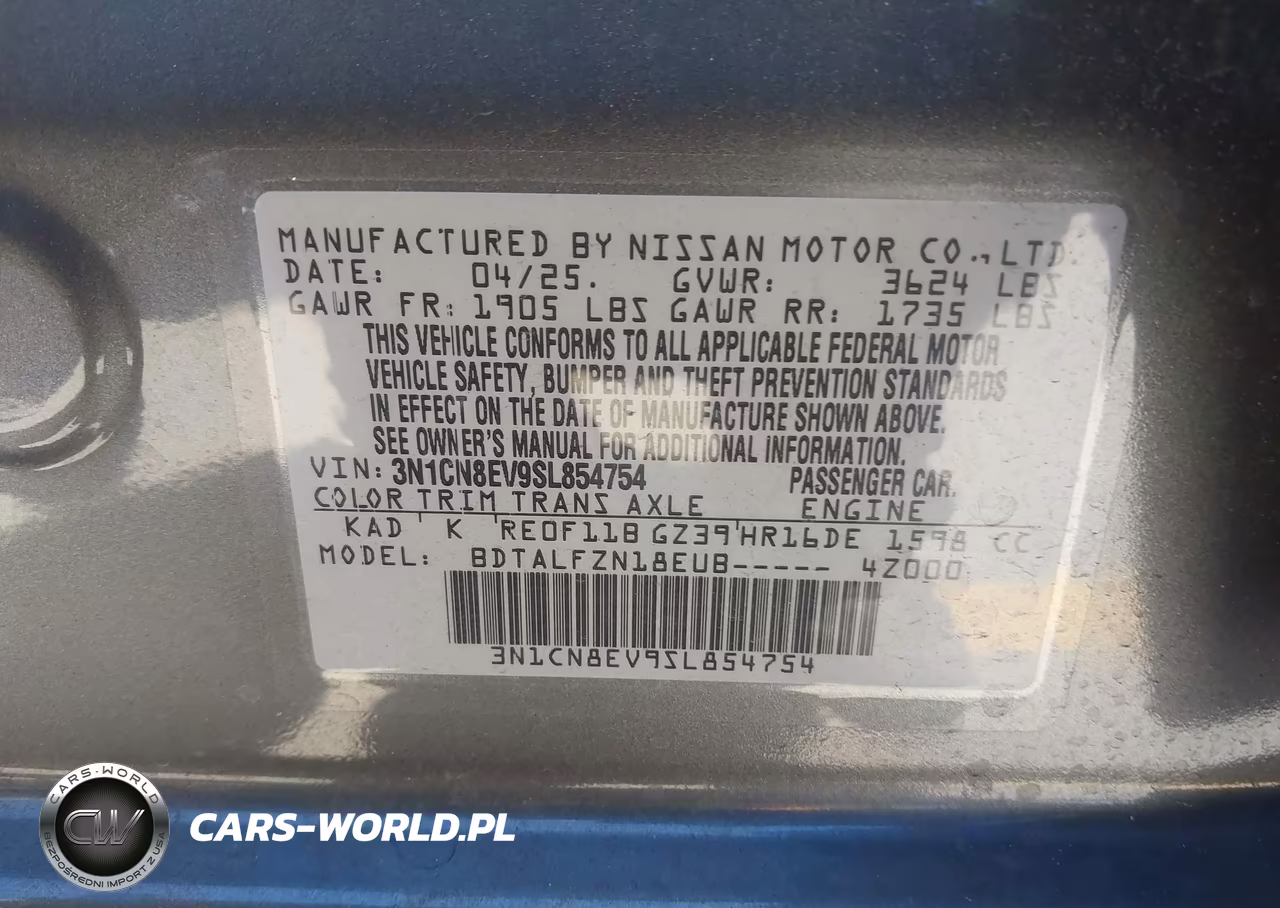 2025 Nissan Versa 1.6 Sv VIN:3N1CN8EV9SL854754 - 9