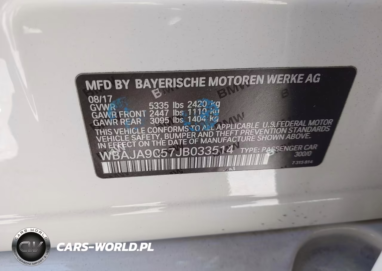 2018 BMW 530E Iperformance VIN:WBAJA9C57JB033514 - 9