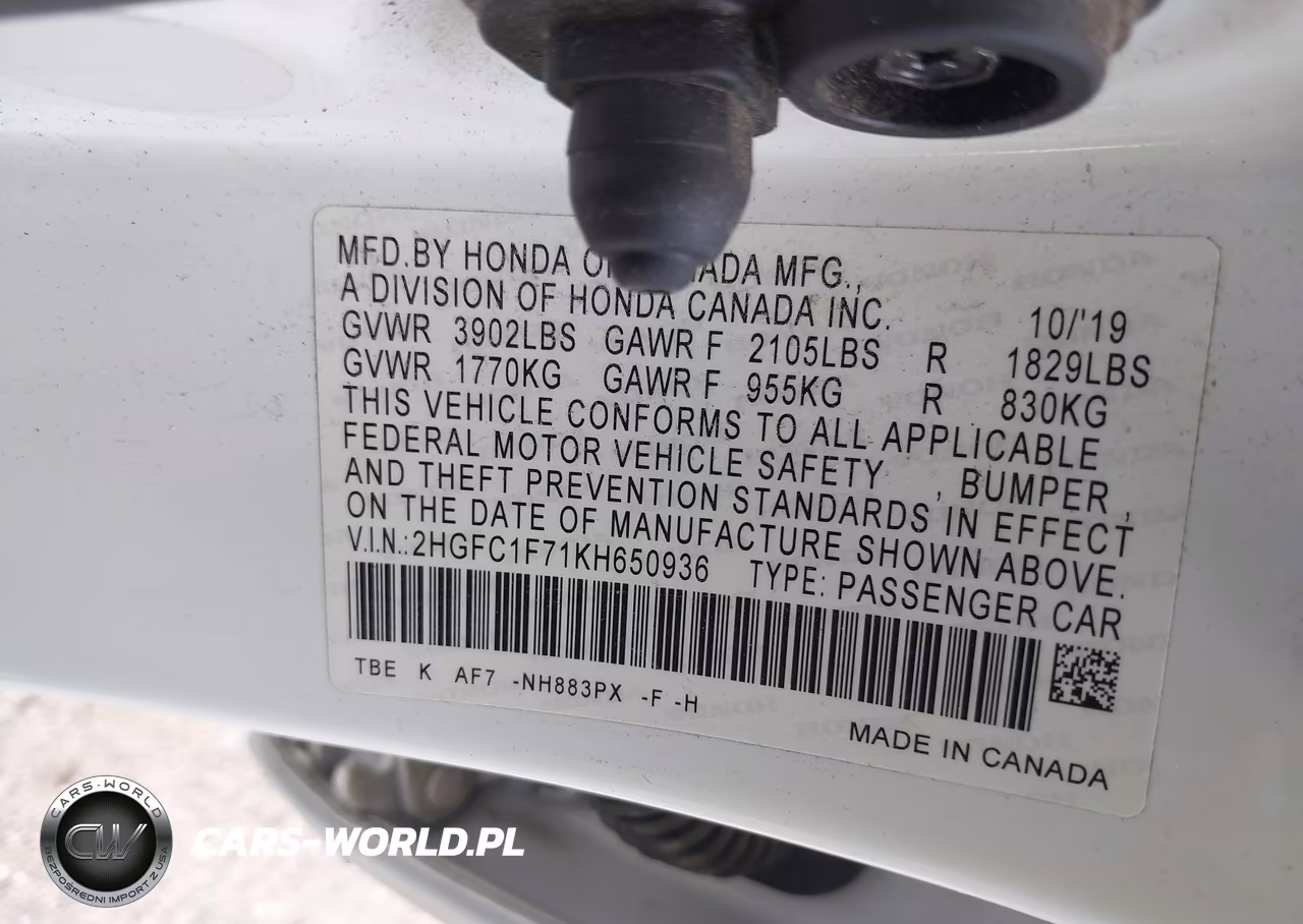 2019 Honda Civic Ex-L VIN:2HGFC1F71KH650936 - 9