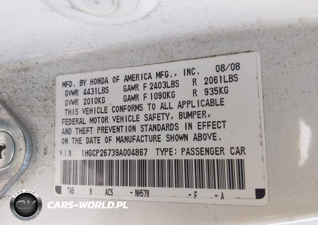 2009 Honda Accord 2.4 Ex VIN:1HGCP26739A004867 - 9