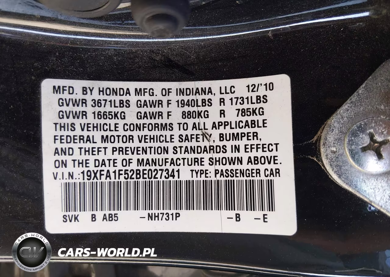 2011 Honda Civic Lx VIN:19XFA1F52BE027341 - 9