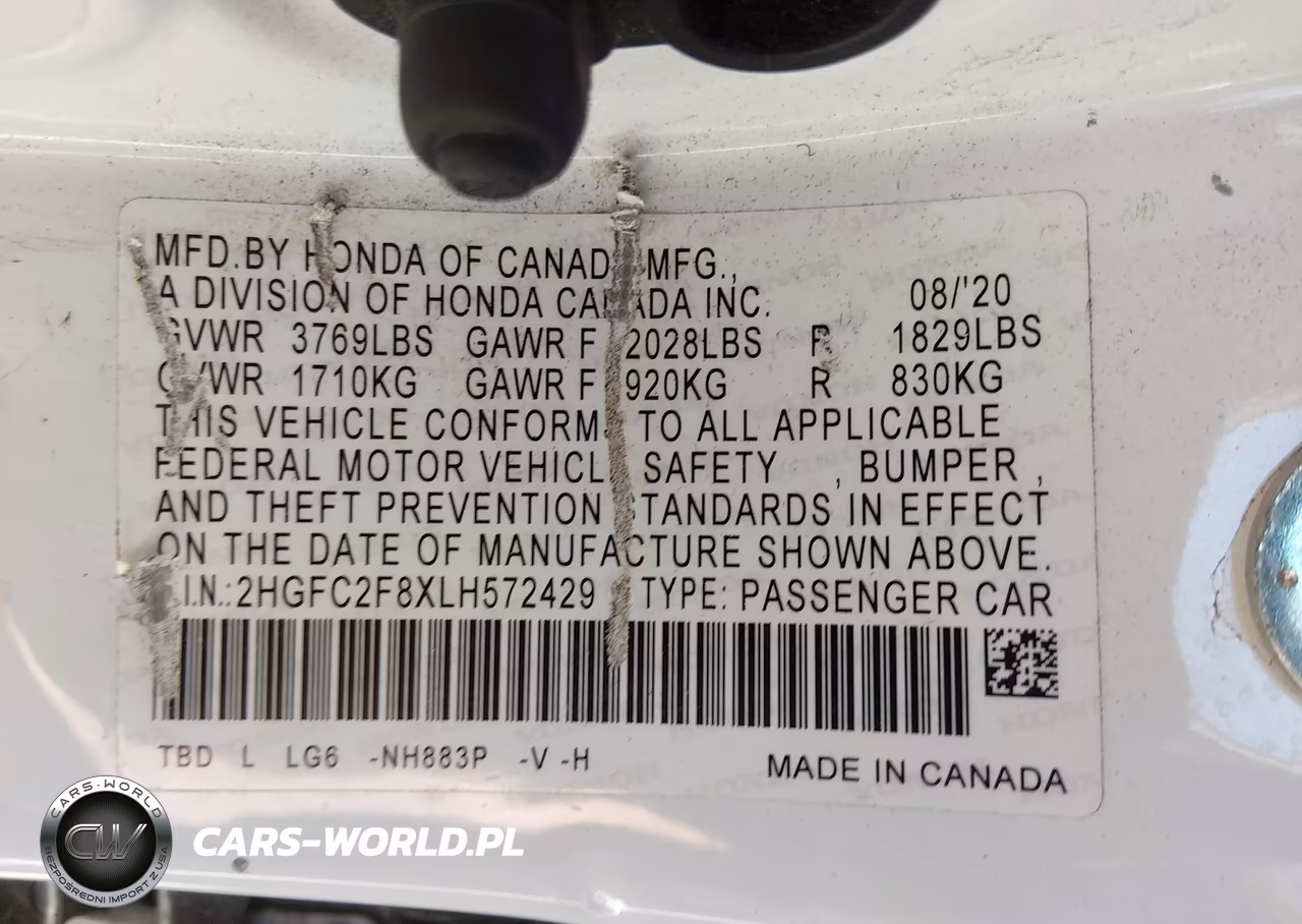 2020 Honda Civic Sport VIN:2HGFC2F8XLH572429 - 9