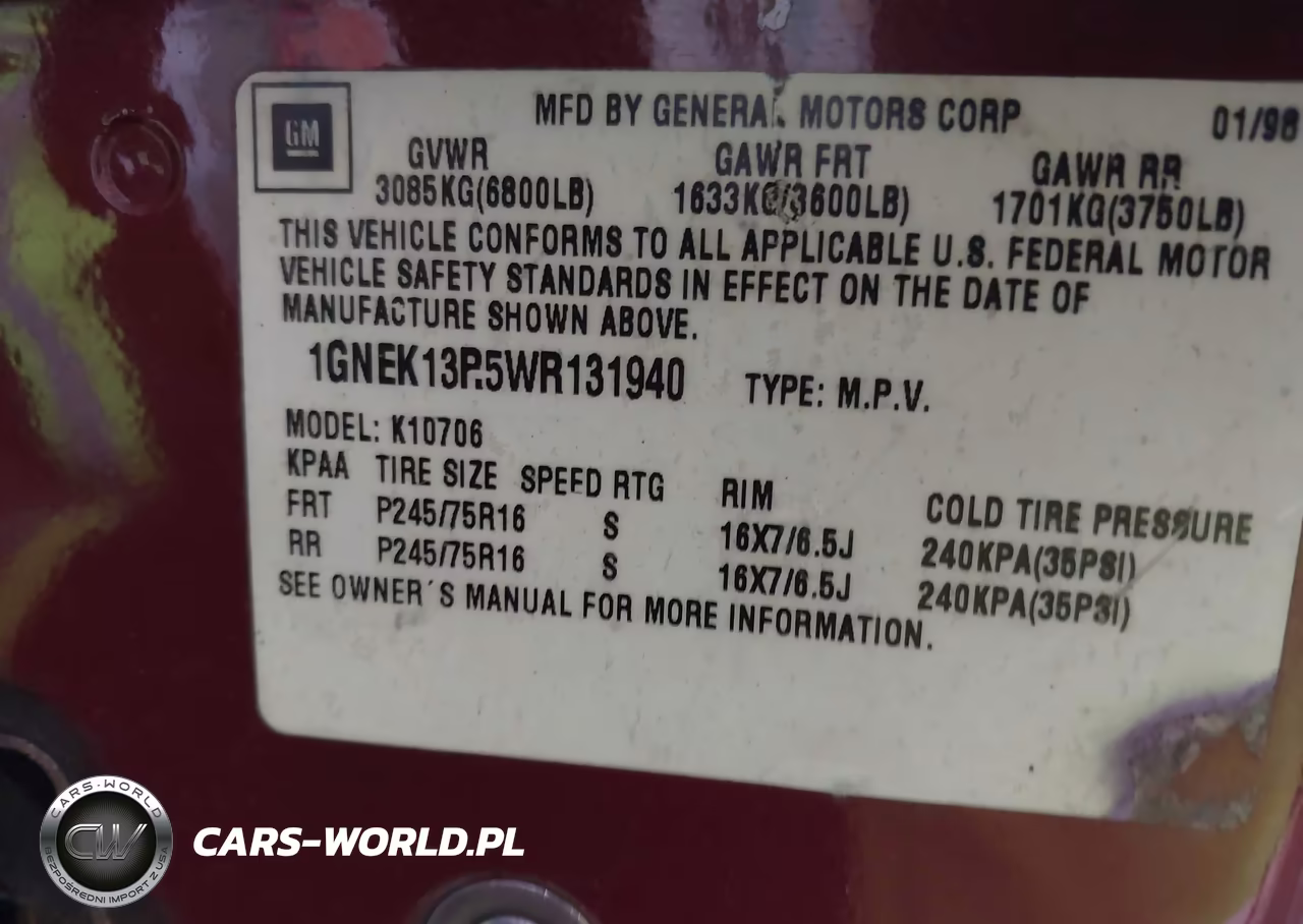 1998 Chevrolet Tahoe Ls VIN:1GNEK13R5WR131940 - 9