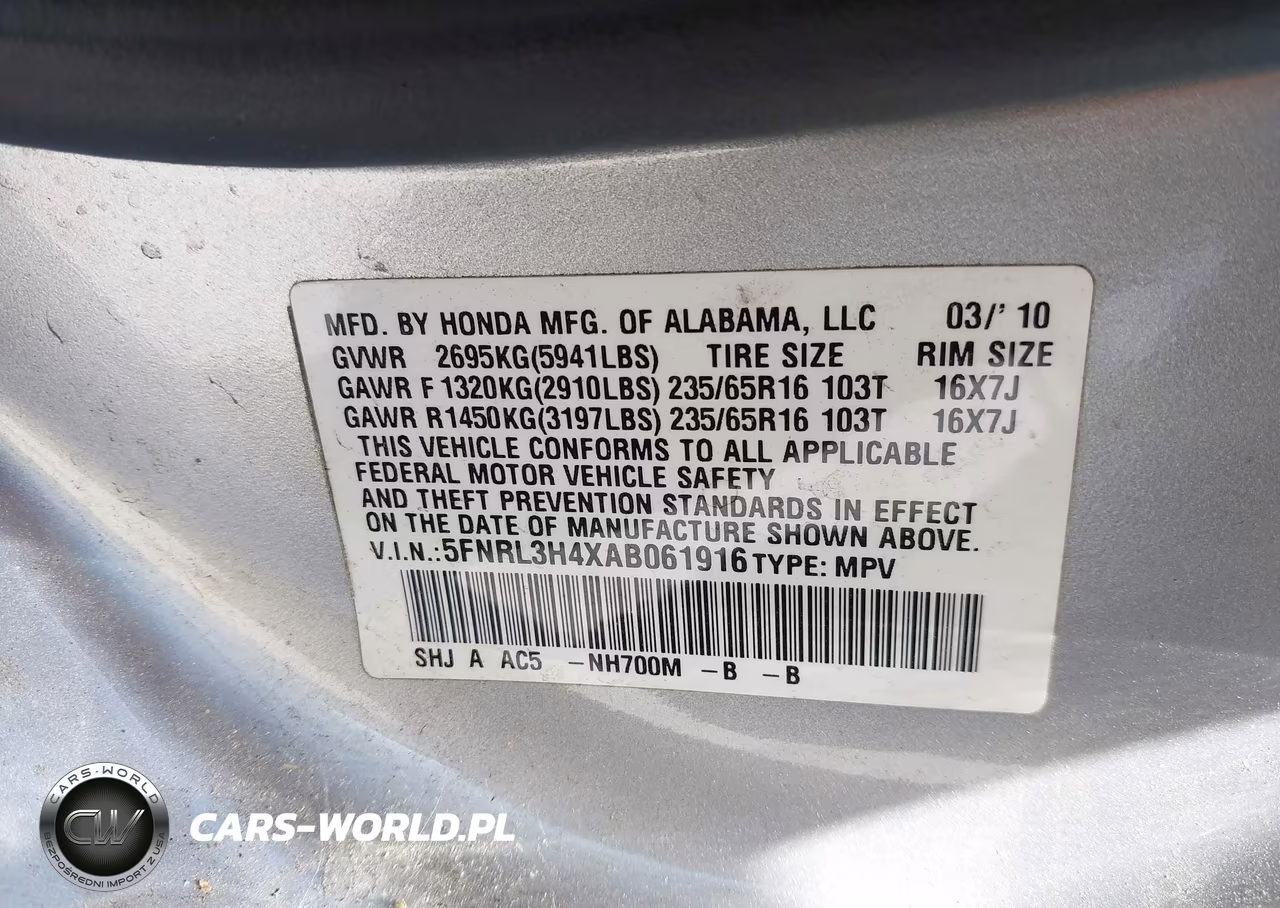 2010 Honda Odyssey Ex VIN:5FNRL3H4XAB061916 - 9