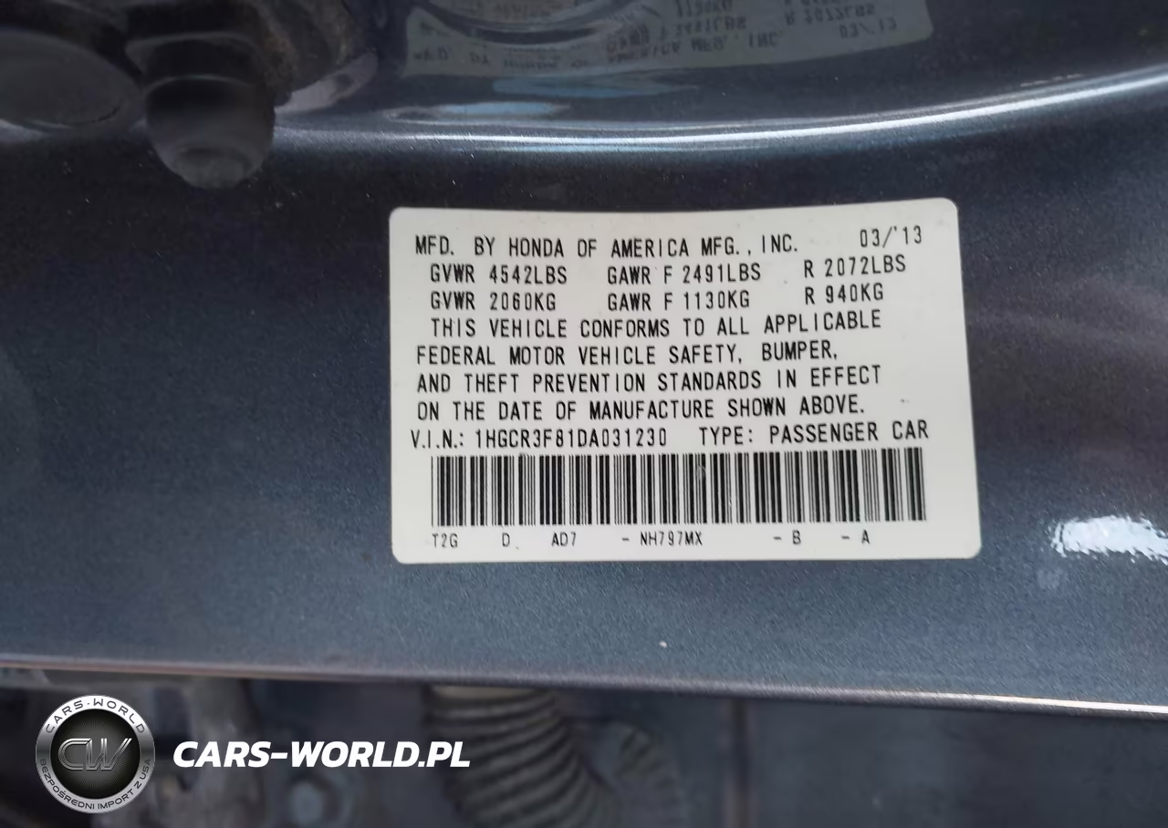 2013 Honda Accord Ex-L V-6 VIN:1HGCR3F81DA031230 - 9