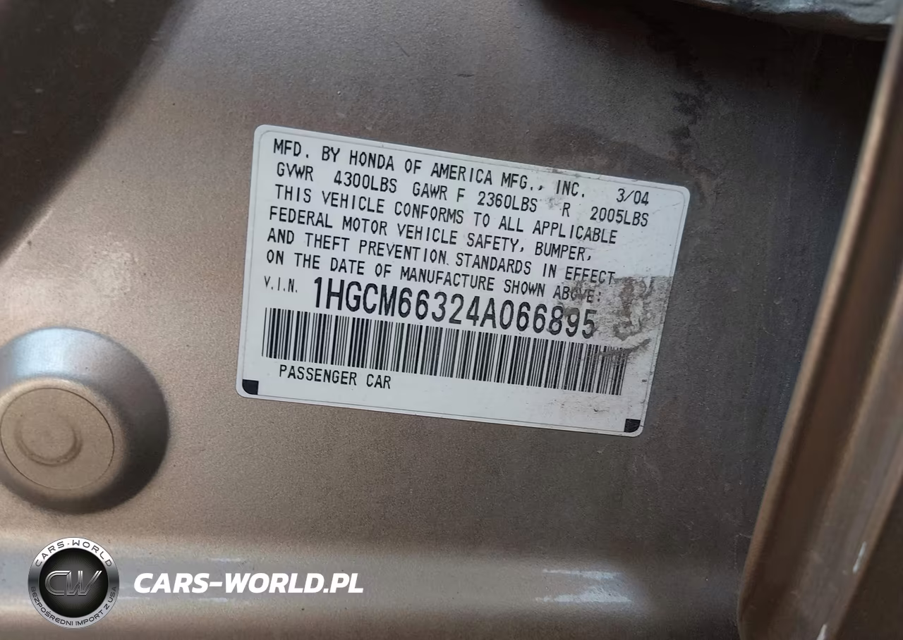 2004 Honda Accord 3.0 Lx VIN:1HGCM66324A066895 - 9