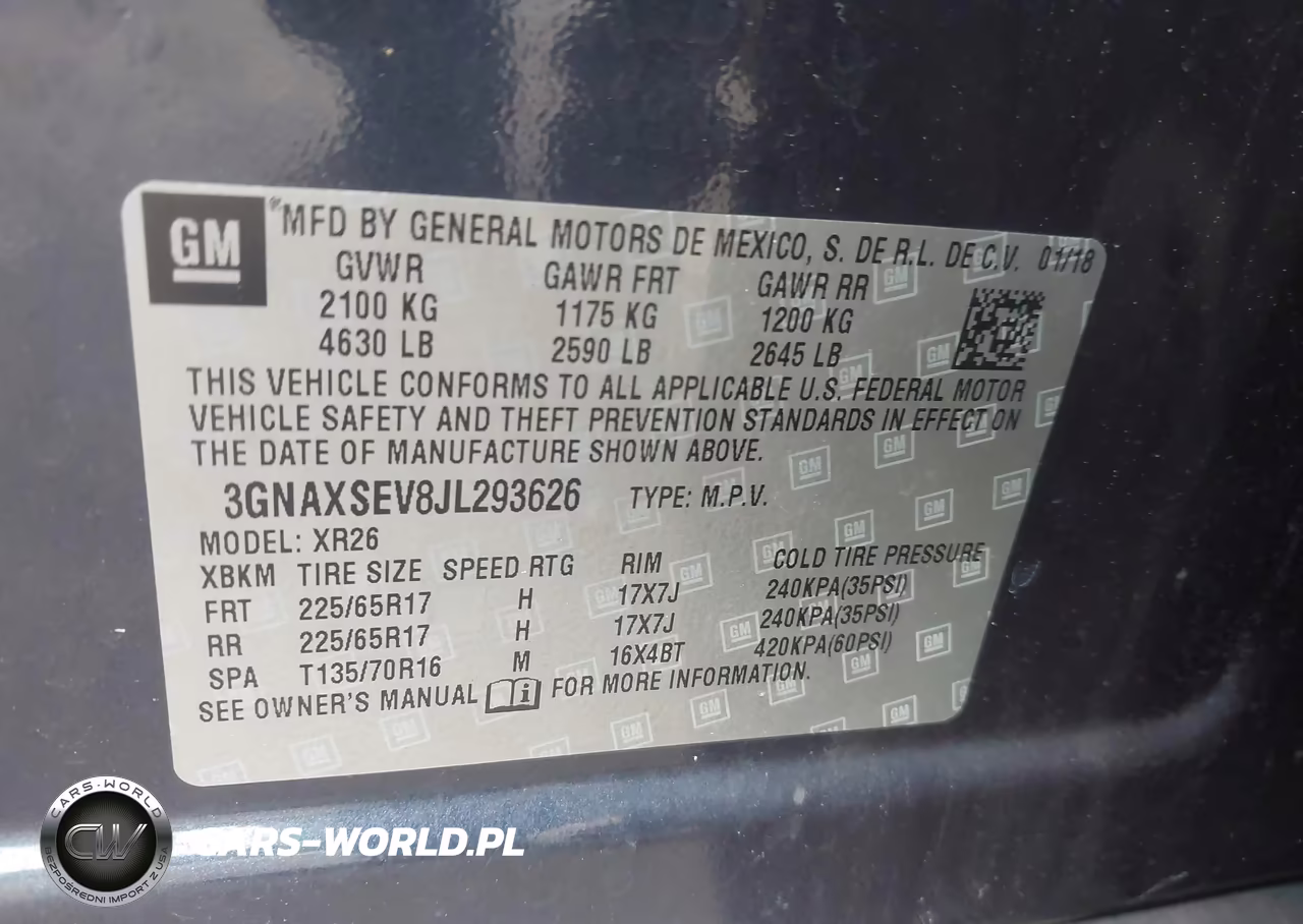 2018 Chevrolet Equinox Lt VIN:3GNAXSEV8JL293626 - 9