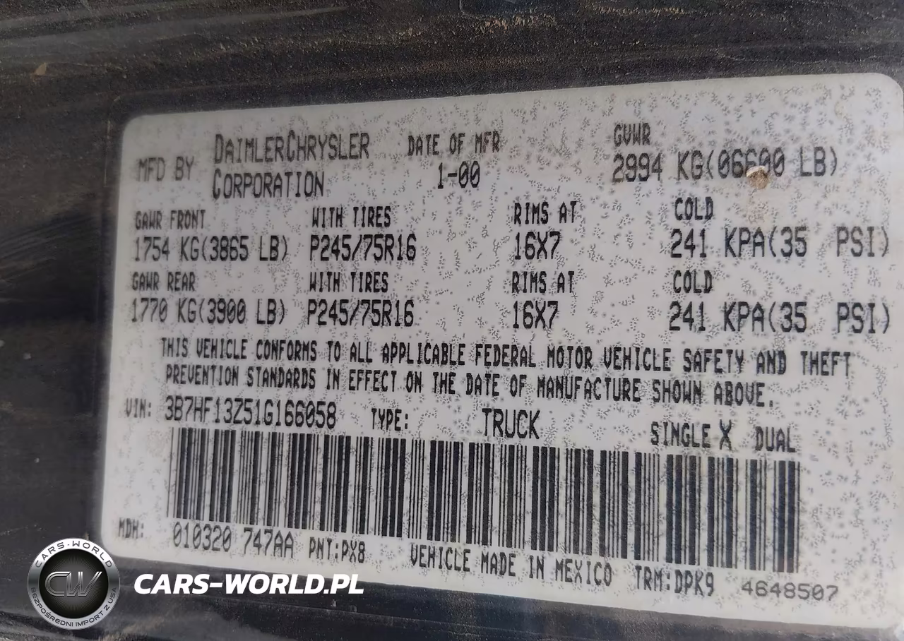 2001 Dodge Ram 1500 St VIN:3B7HF13Z51G166058 - 9