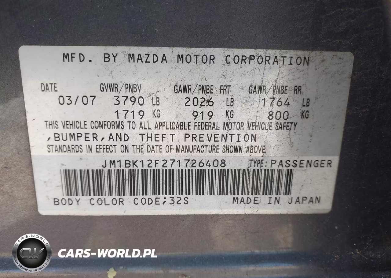 2007 Mazda Mazda3 VIN:JM1BK12F271726408 - 9