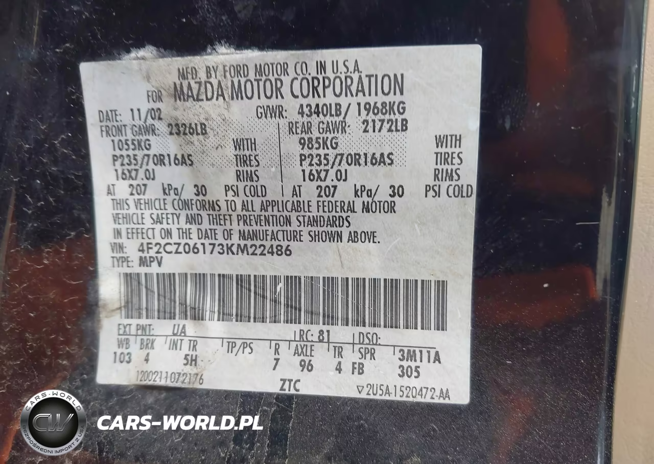2003 Mazda Tribute Es V6 VIN:4F2CZ06173KM22486 - 9
