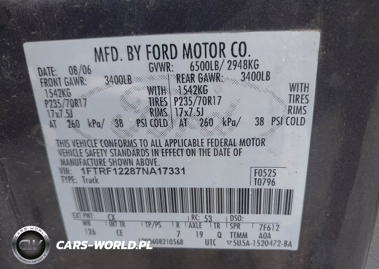 2007 Ford F150 VIN:1FTRF12287NA17331 - 9