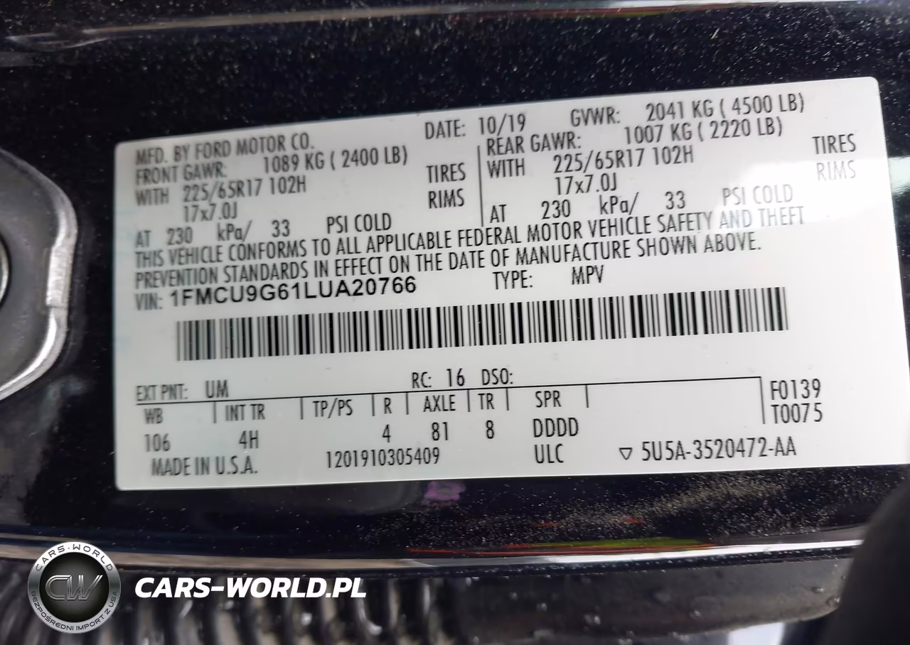 2020 Ford Escape Se VIN:1FMCU9G61LUA20766 - 9