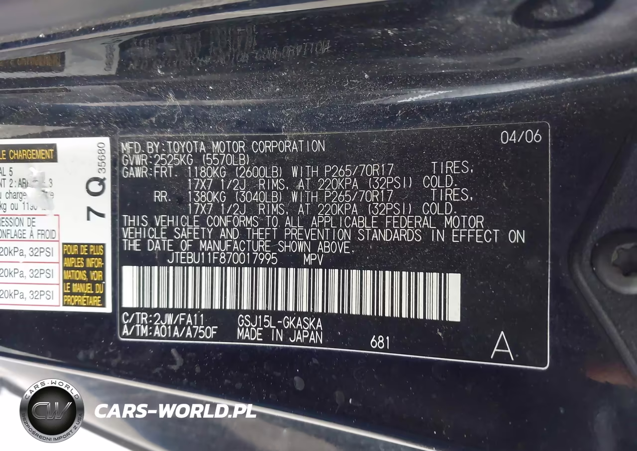 2007 Toyota Fj Cruiser VIN:JTEBU11F870017995 - 9