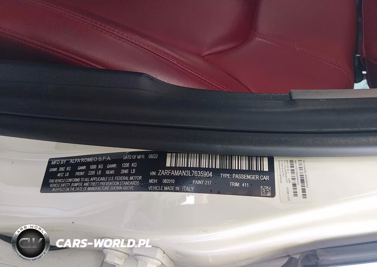 2020 Alfa Romeo Giulia Rwd VIN:ZARFAMAN3L7635904 - 9