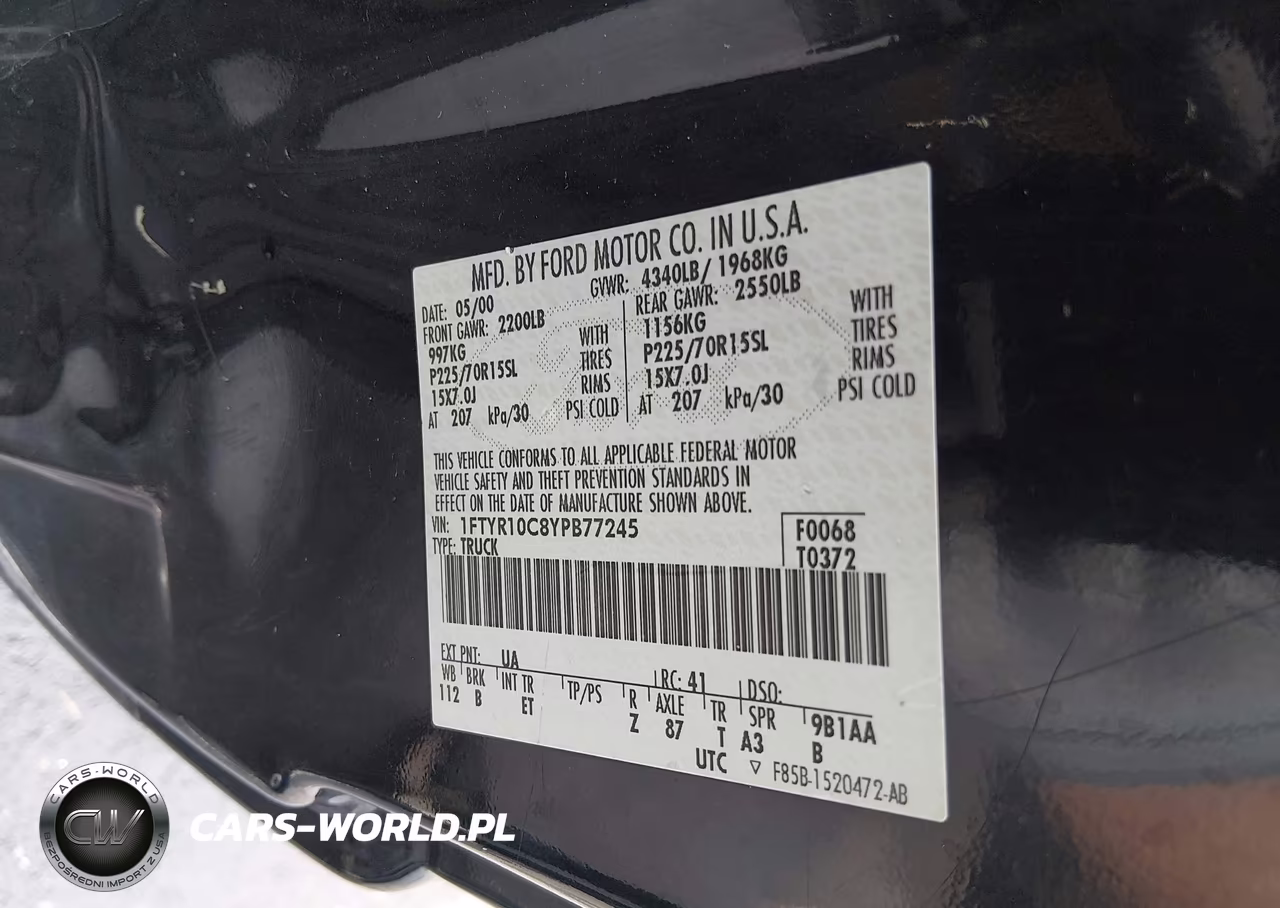 2000 Ford Ranger Xl-Xlt VIN:1FTYR10C8YPB77245 - 9