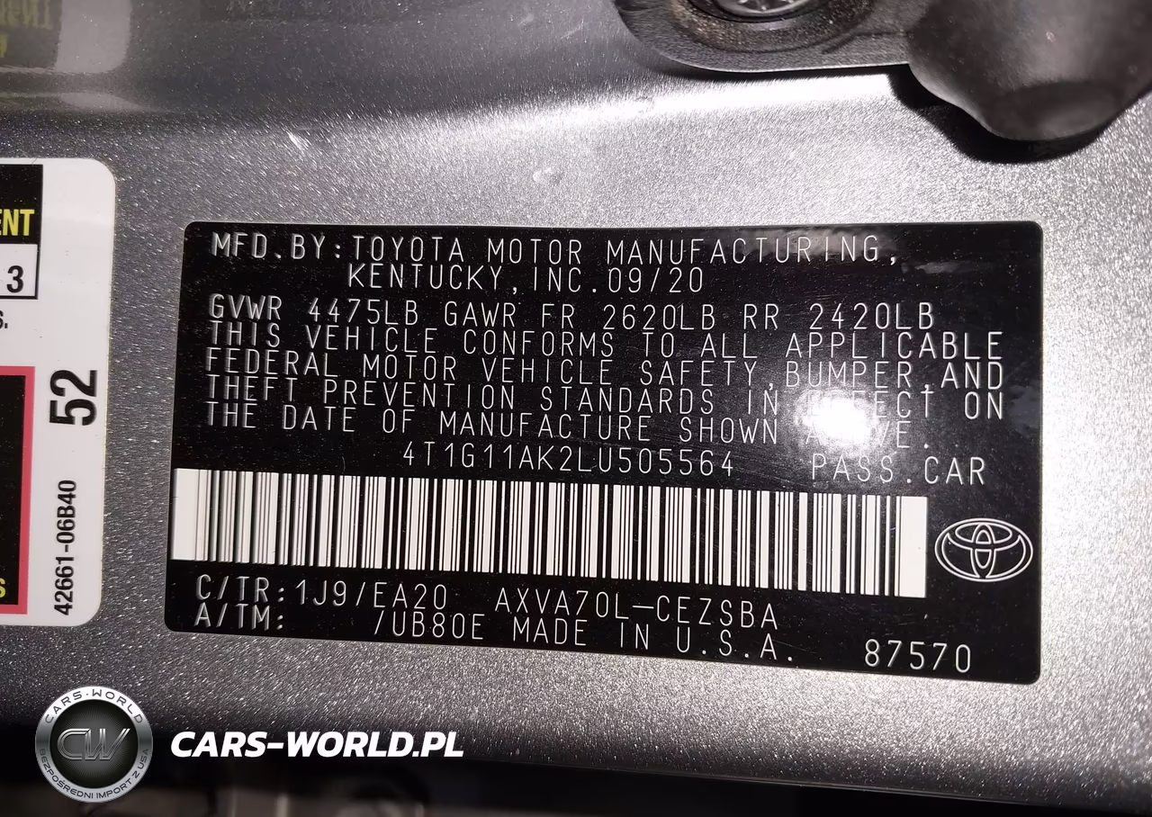 2020 Toyota Camry Se VIN:4T1G11AK2LU505564 - 9