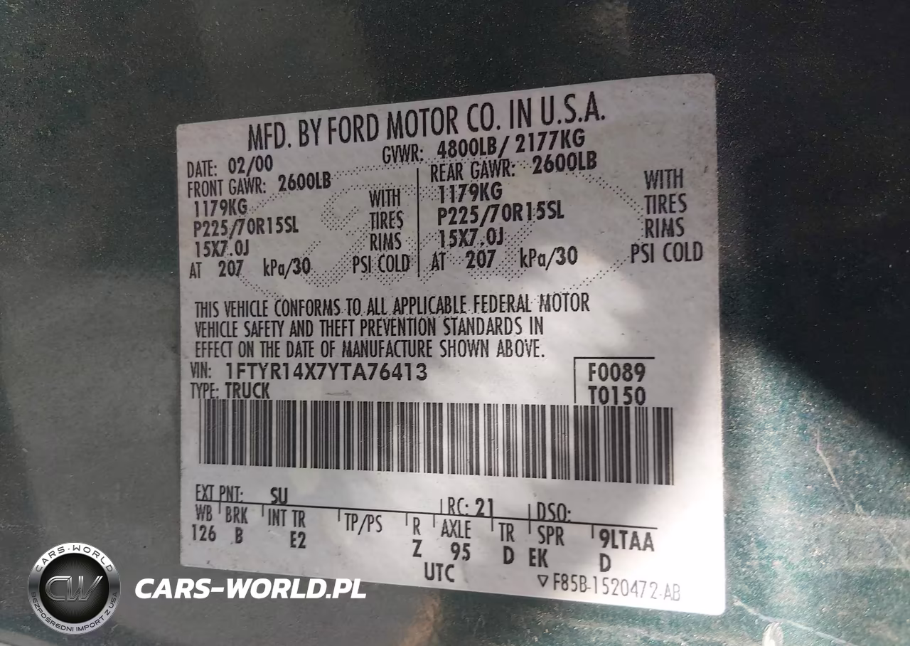 2000 Ford Ranger Xlt VIN:1FTYR14X7YTA76413 - 9