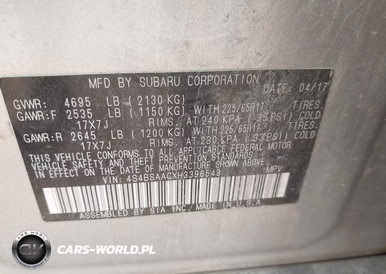 2017 Subaru Outback 2.5I VIN:4S4BSAACXH3396543 - 9
