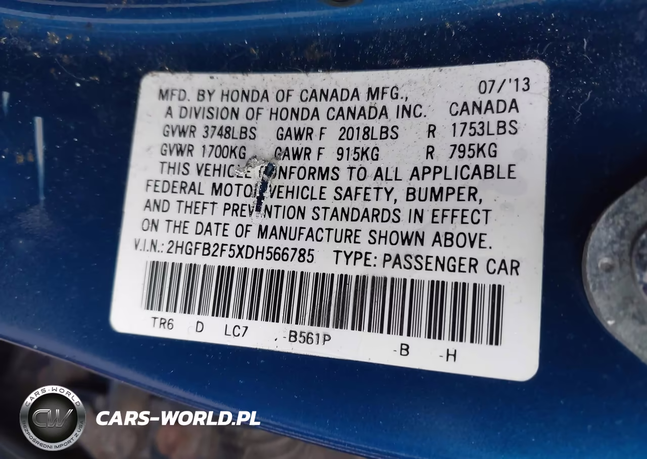 2013 Honda Civic Lx VIN:2HGFB2F5XDH566785 - 9