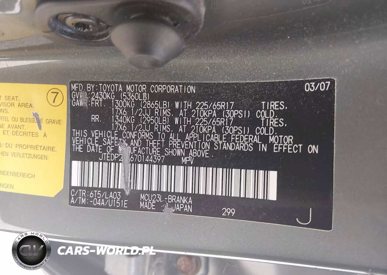 2007 Toyota Highlander Limited W-3Rd Row VIN:JTEDP21A670144397 - 9