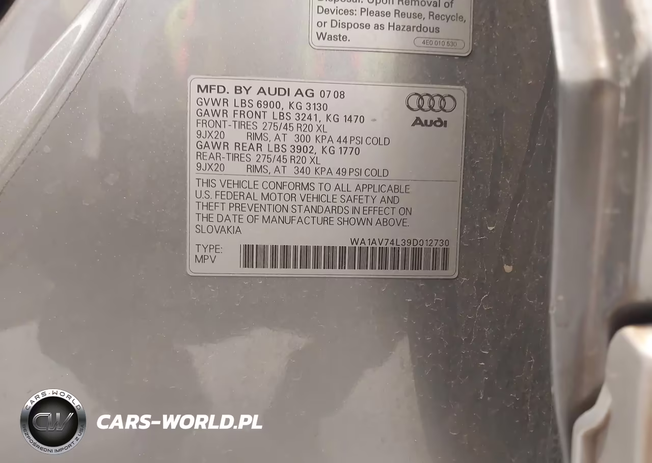 2009 Audi Q7 4.2 Prestige VIN:WA1AV74L39D012730 - 9