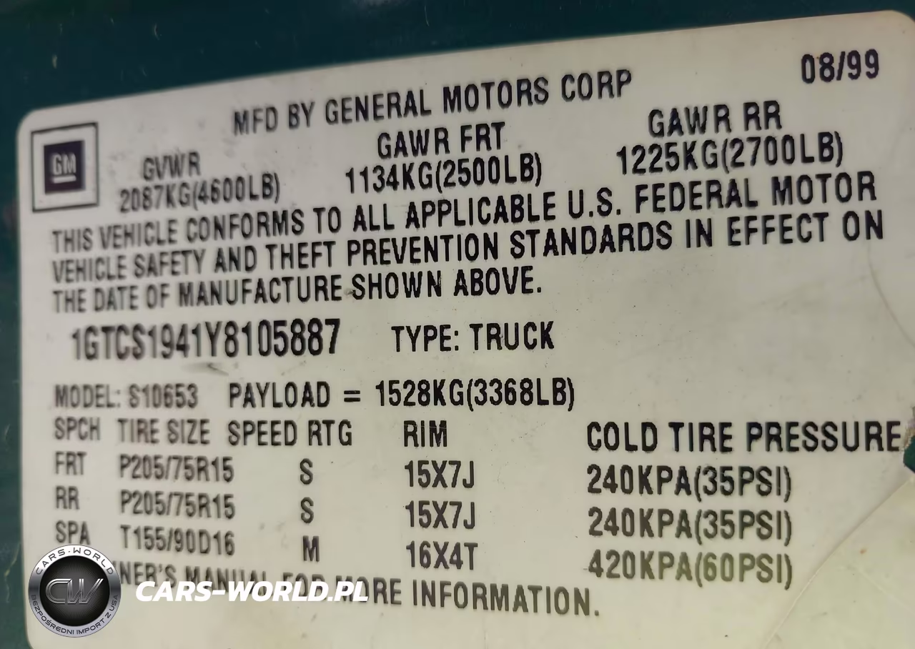 2000 GMC Sonoma Sls VIN:1GTCS1941Y8105887 - 9