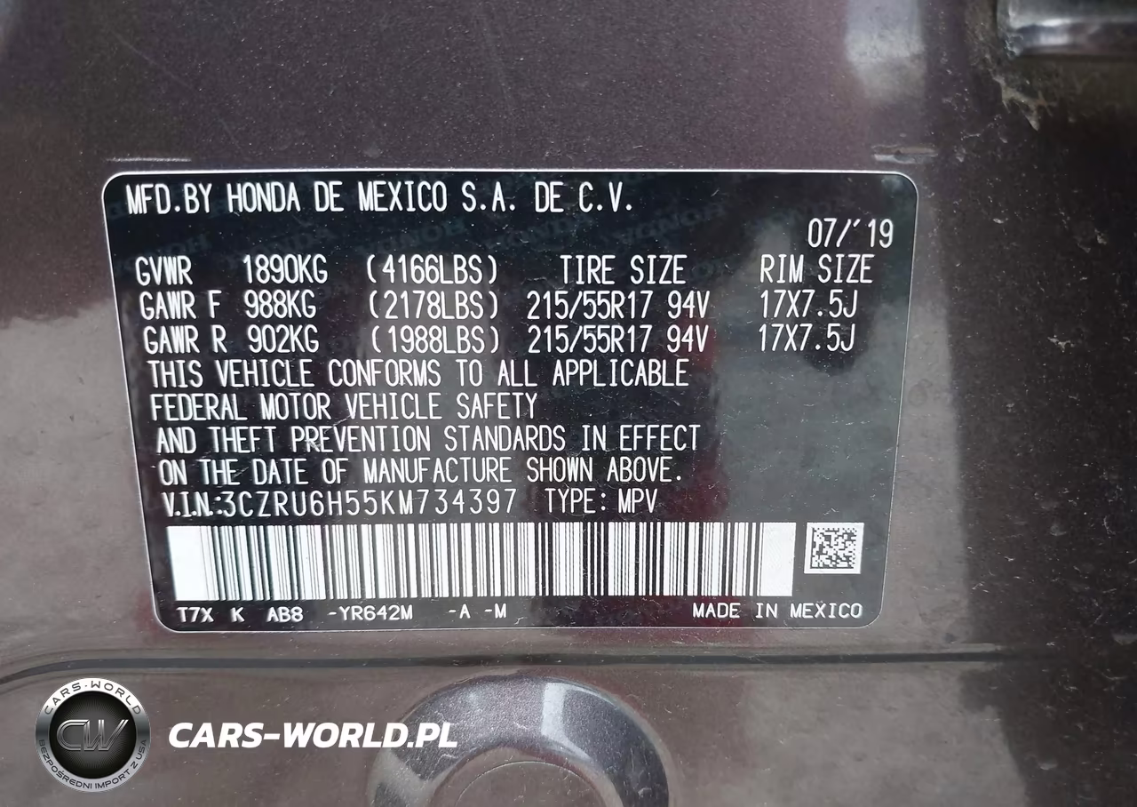 2019 Honda Hr-V Ex VIN:3CZRU6H55KM734397 - 9