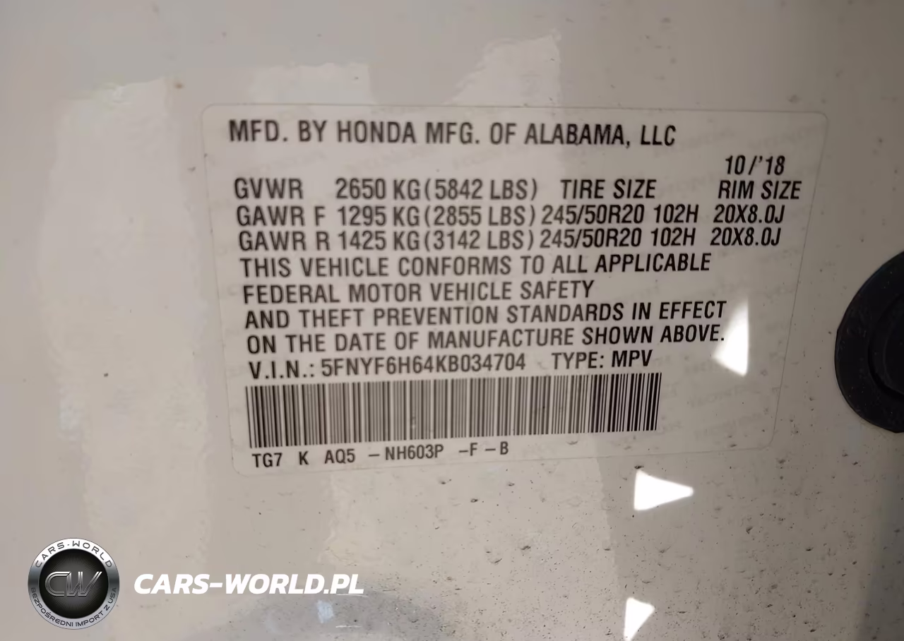 2019 Honda Pilot Touring VIN:5FNYF6H64KB034704 - 9