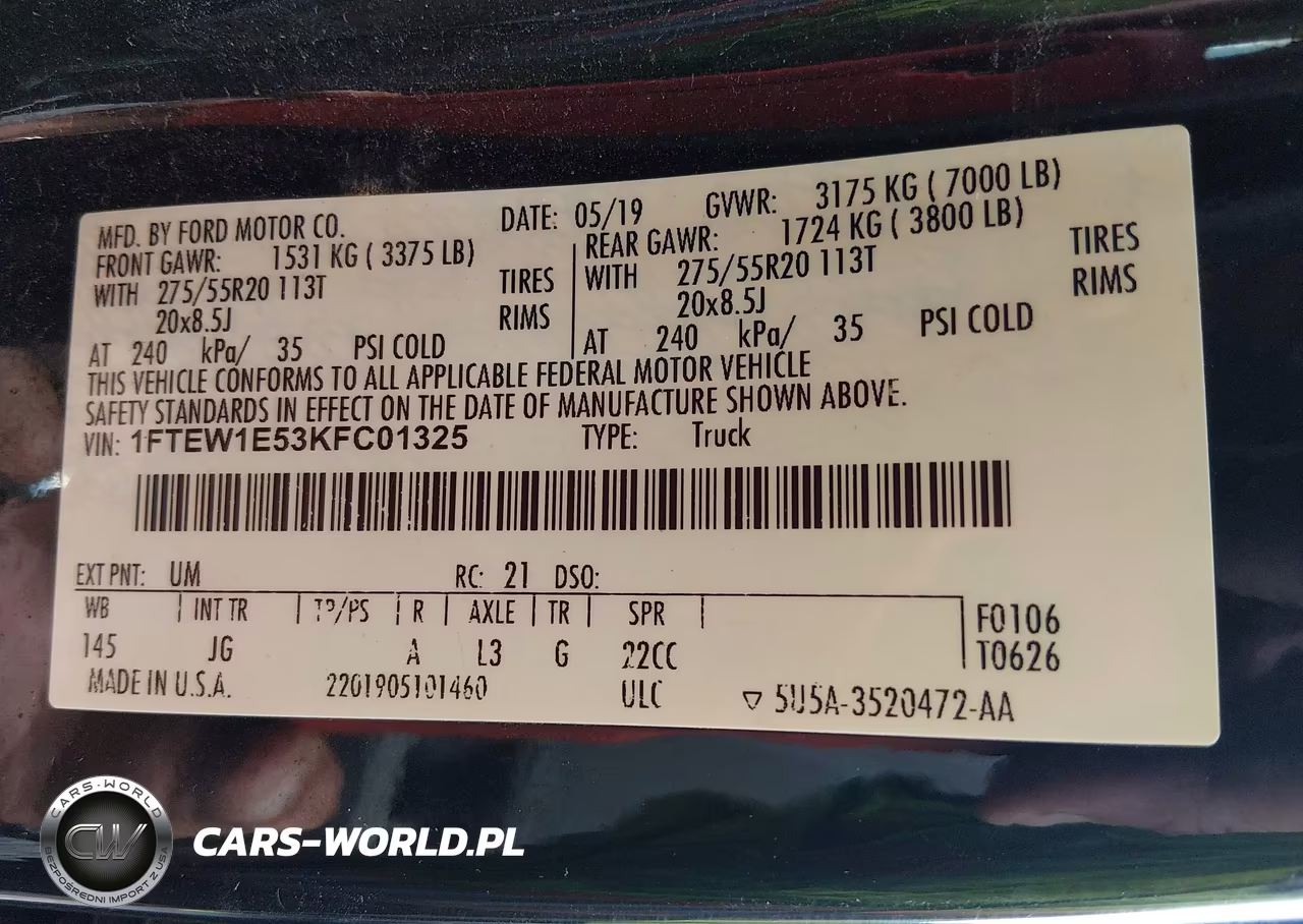 2019 Ford F-150 Xl VIN:1FTEW1E53KFC01325 - 9