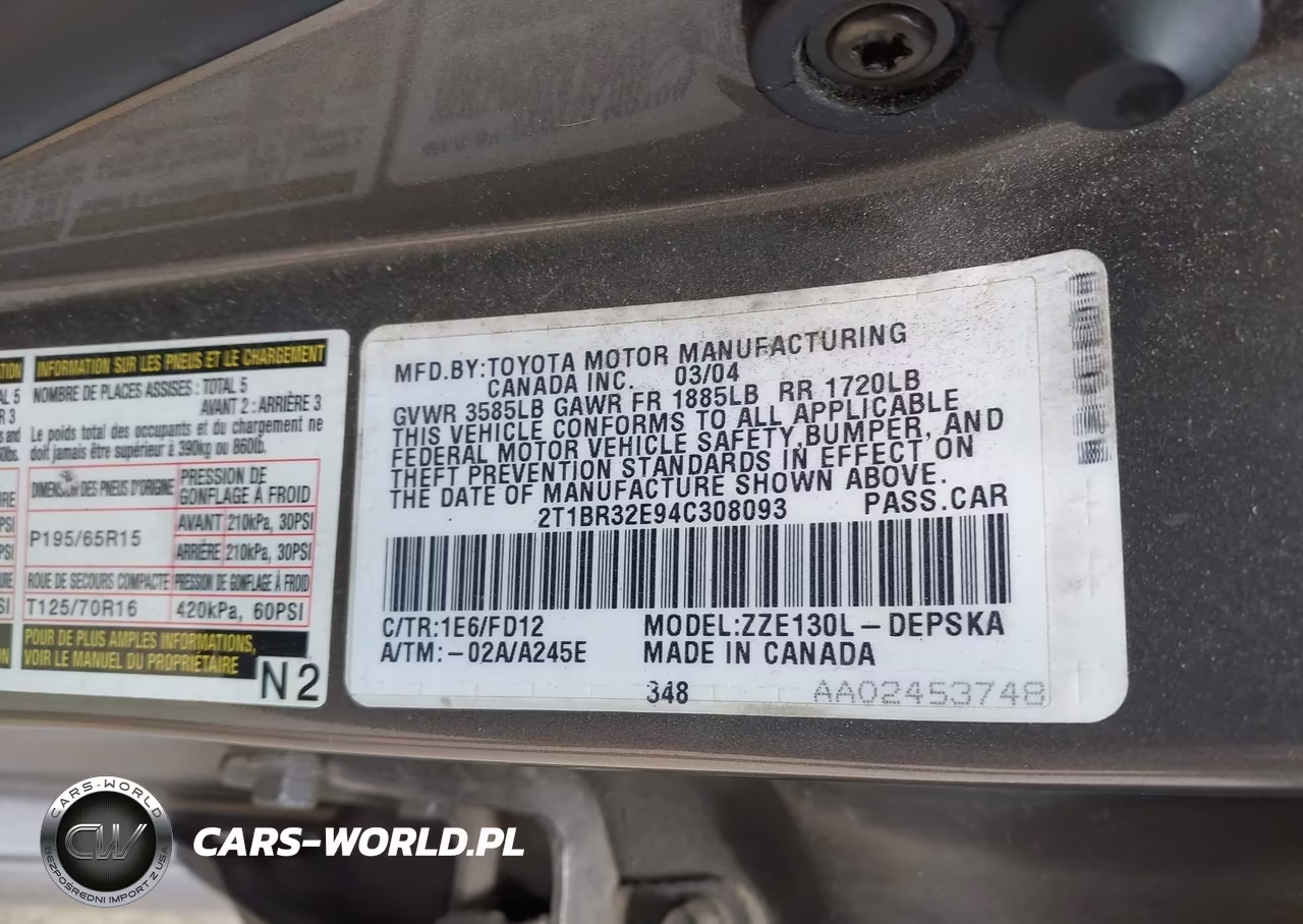 2004 Toyota Corolla S VIN:2T1BR32E94C308093 - 9