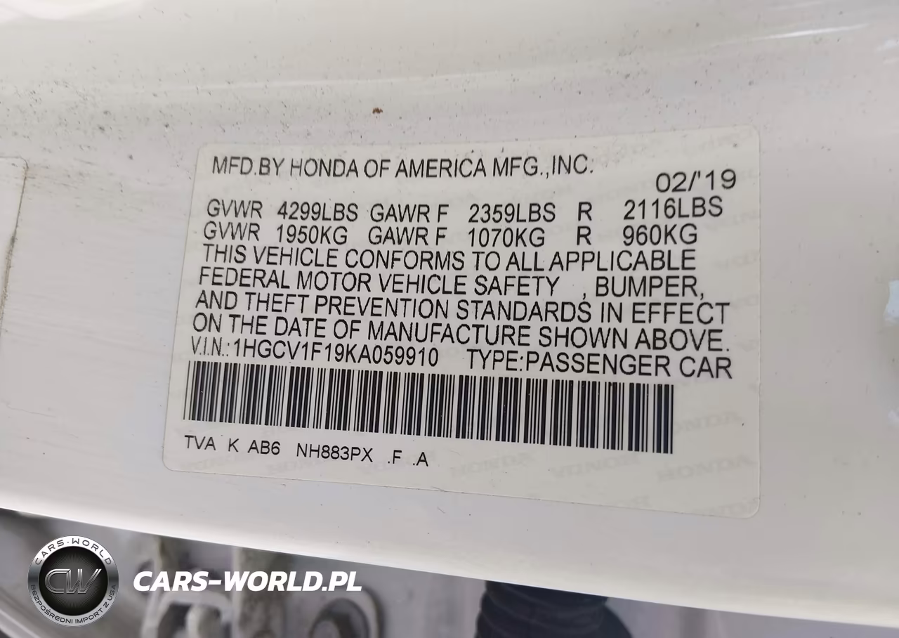 2019 Honda Accord Lx VIN:1HGCV1F19KA059910 - 9